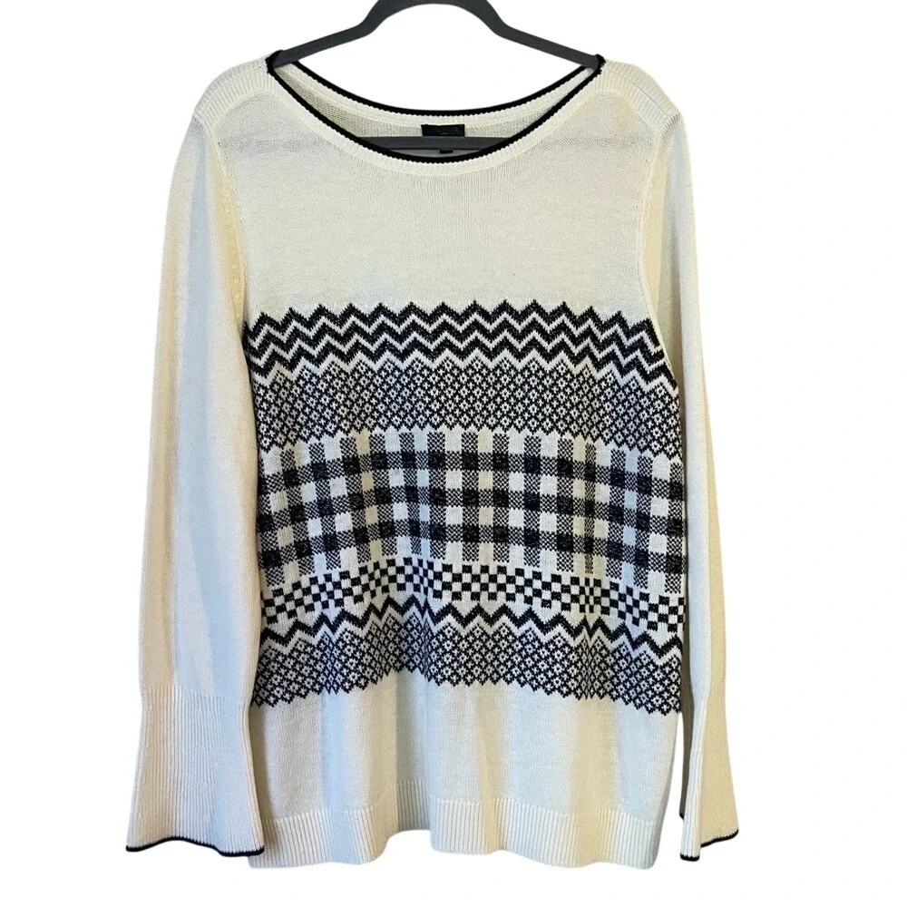Talbots Sweater 2X Flare Sleeve‎ Wool Blend Multi Pattern Mature Chevron